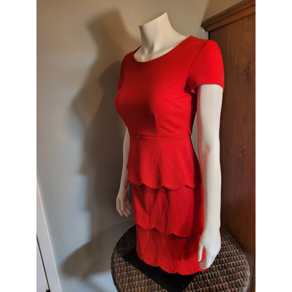 Alyx Petite Womens 2P Red Tiered Ruffle Tulip Hem Layered Cocktail Party Dress - Picture 7 of 11